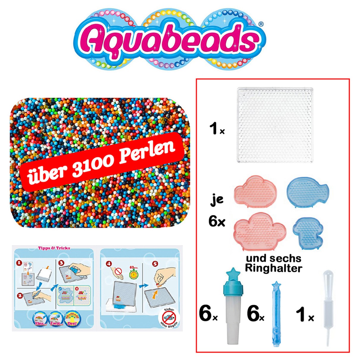 SPAR-SET 199368 - Epoch - Aquabeads - XXL-Perlenset, über 3100 Perlen & tolles Zubehör - auch als Refill/Nachfüllung