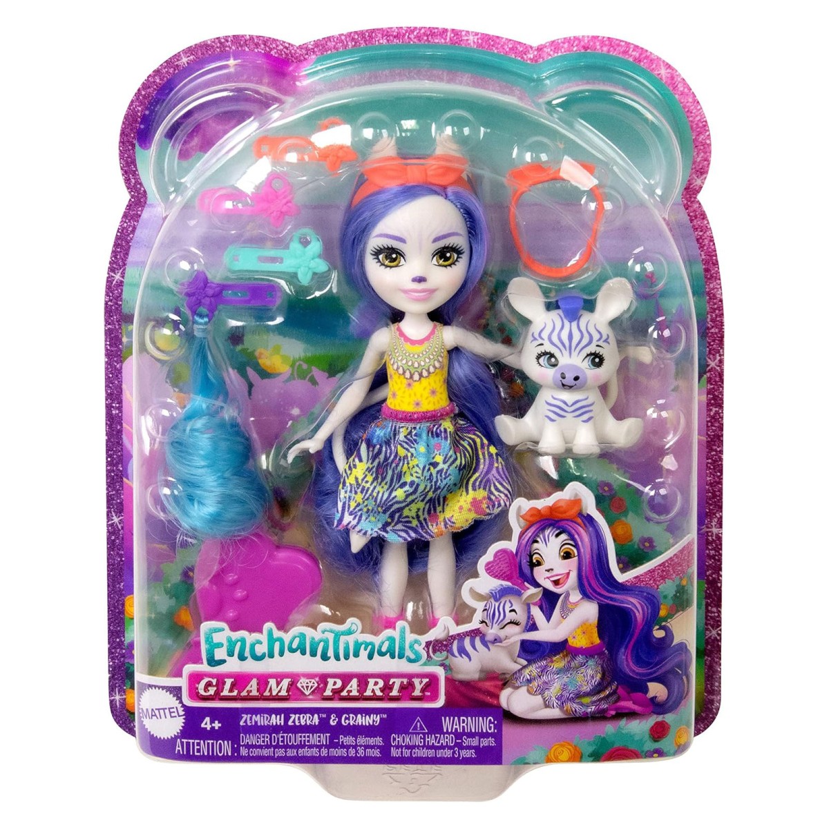 Mattel HNV28 - Enchantimals - Glam Party - Puppe mit Zubehör und Tierfreund, Zemirah