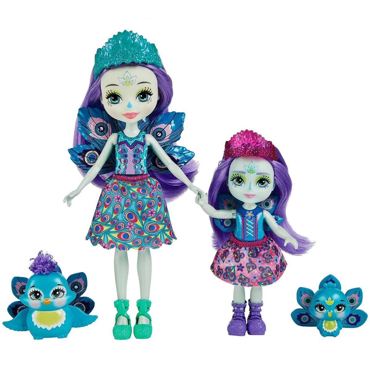 Mattel HCF83 - Enchantimals - 2er Pack, Patter Peacock und Piepa Peacock mit Tierfreunden