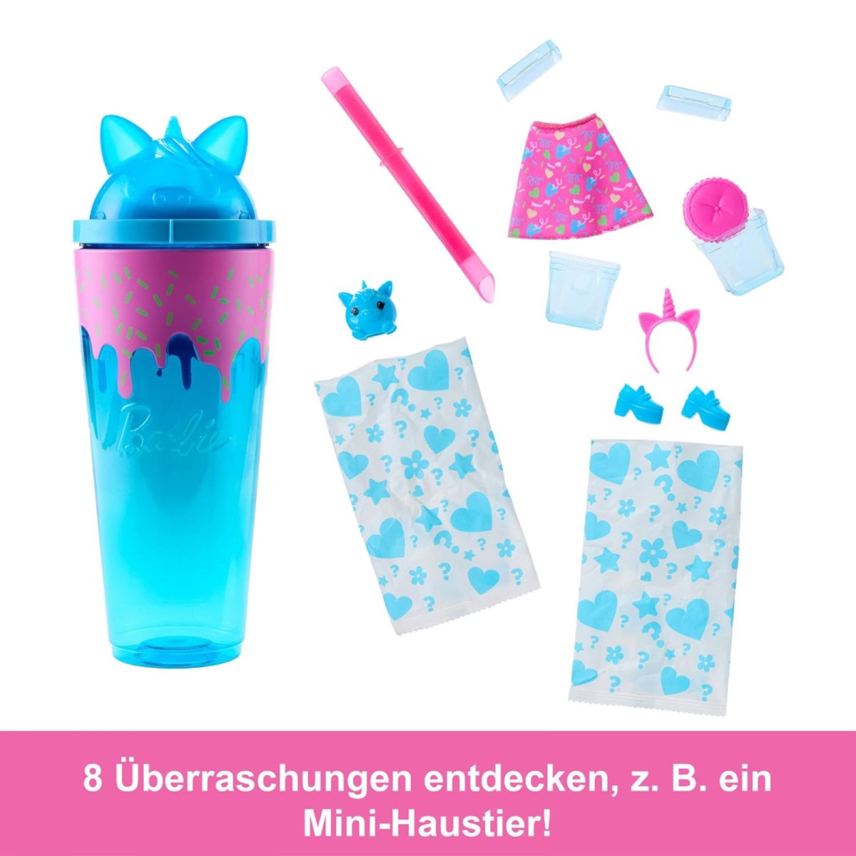Mattel JCN86 - Barbie - Pop Reveal - Duftende Puppe mit 8 Überraschungen und Farbwechsel, Einhorn-Modepuppe & Haustier, [MHD 01.04.2027]