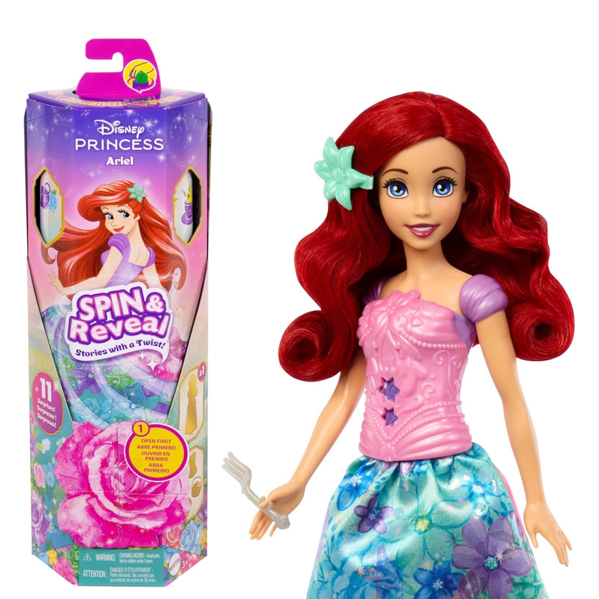 Mattel HTV88 - Disney Princess - Spin & Reveal - Puppe mit zusätzlichen Überraschungen, Arielle