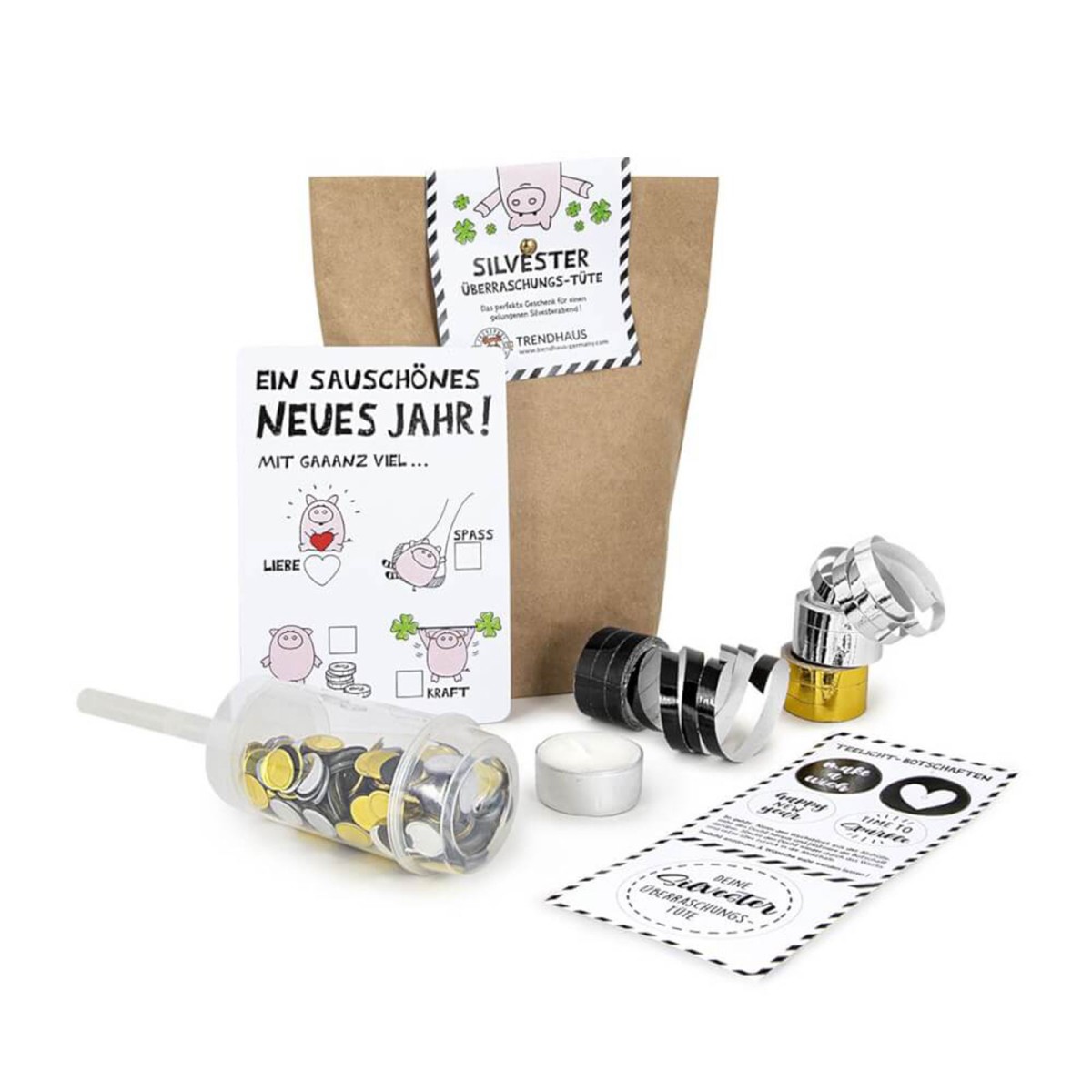 TRENDHAUS 956033 - Überraschungs-Tüte, 5-teilig, Silvester