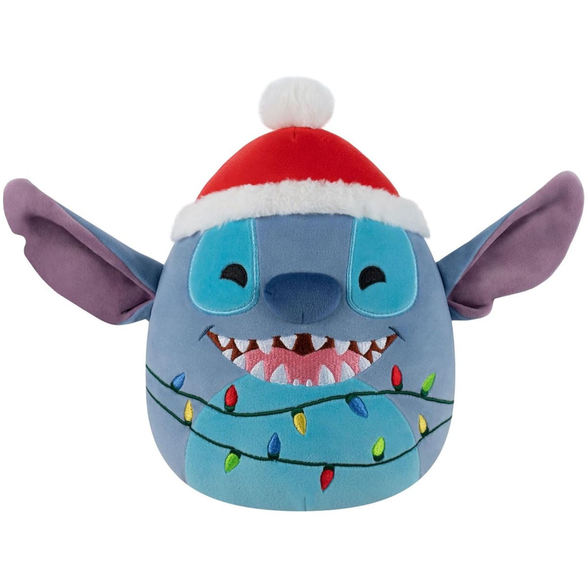 Jazwares SQDI01432 - Squishmallows - Disney Lilo & Stitch - Ultraweicher Stitch mit Weihnachtsmütze und Lichterketten-Design, 20 cm