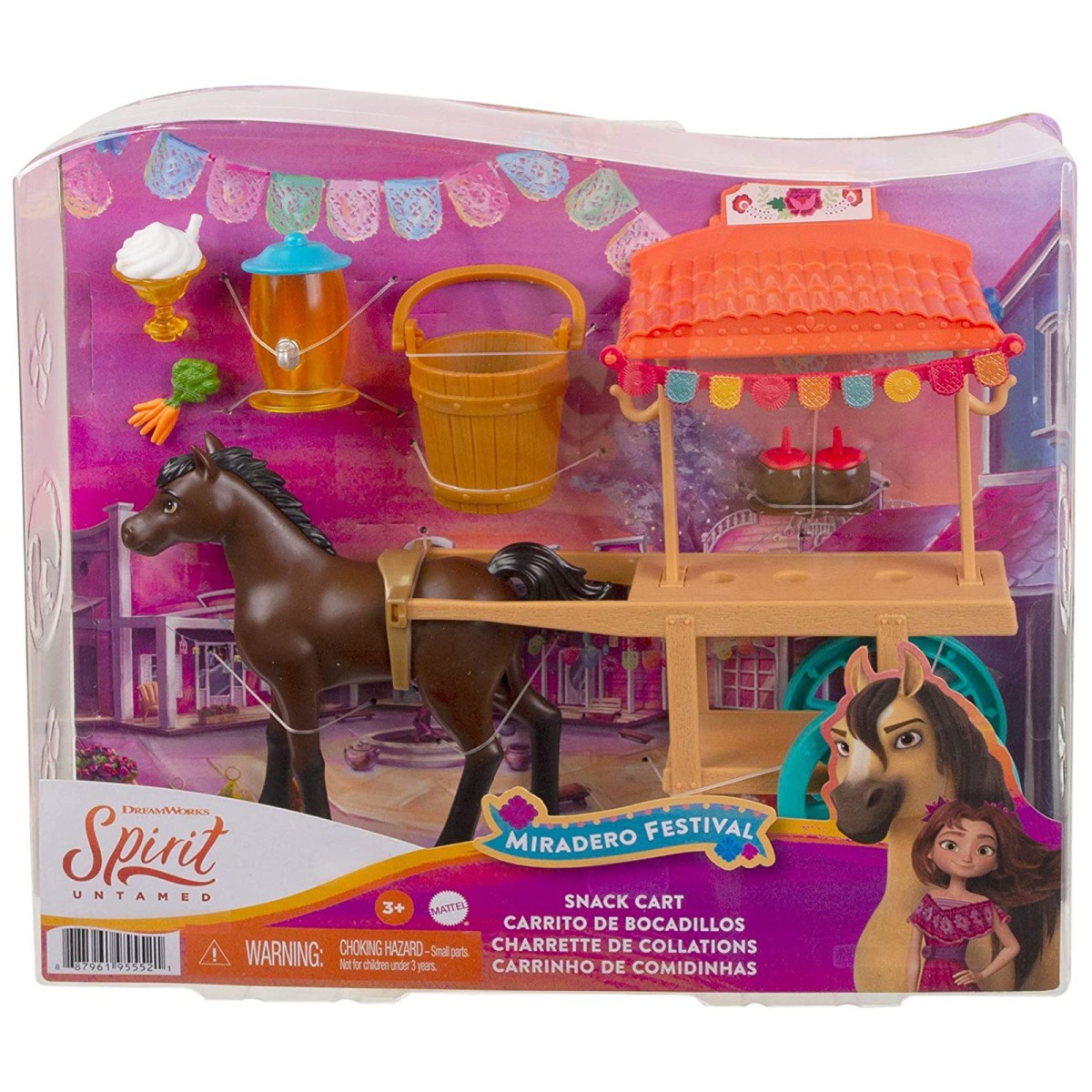 Mattel GXF69 - DreamWorks - Spirit - Spielset, Pferdewagen (Festivalstand) mit Snacks