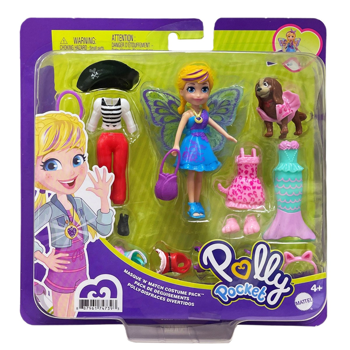 Mattel GDM15 - Polly Pocket - Figur mit Hund, 4 Outfits weitere Zubehörteile